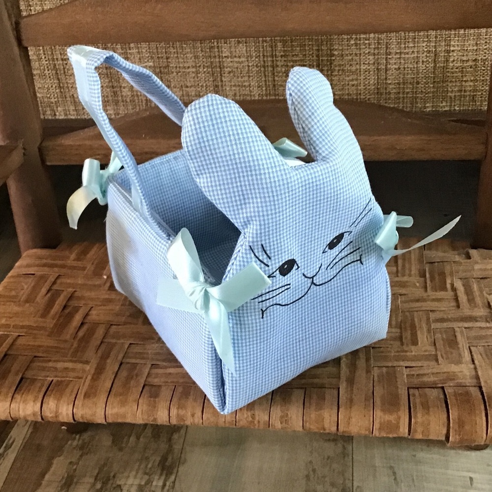 Gingham bunny basket. Vintage